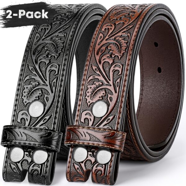 2-Pack Western Real Split Leather Belt Strap For Men & Women - Cowboy Cowgirl Belt Accessories - NO BUCKLE - For Everyday Wear & Special Occasions - Perfect Gift for Western Enthusiasts - Image 2