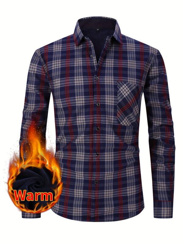 2025 New Arrival - Men'S Plaid Flannel Shirt with Fleece Lining, Casual Long-Sleeve Winter Shirt, Button-Up with Pockets, Perfect for Outdoor Activities and Holiday Gifts, Holiday Gift Shirt | Plaid Pattern Shirt | Polyester Lining, Winter Clothing, Thick - Image 9