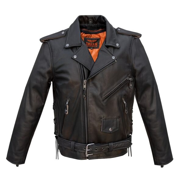 Men's Leather Motorcycle Jacket With Emboss Eagle, Live To Ride, Ride To Live - Image 6