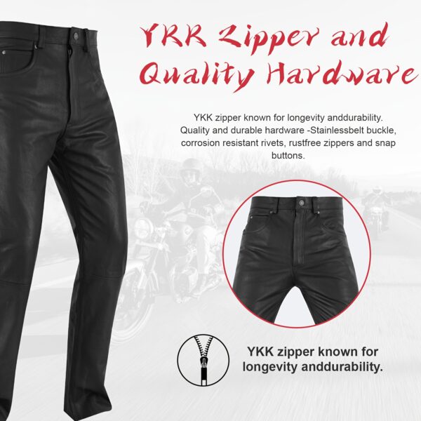 Mens Motorcycle Black Leather Pants With 5 Pockets, Heavy Duty Jeans Style Cowhide Leather Motorcycle Riding Pants/Chaps For Biker - Image 6