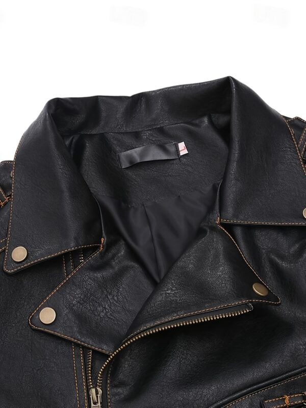 Men'S Jacket Biker Jacket Outdoor Street Thermal Warm Spring, Fall, Winter, Summer Solid Color Streetwear Sporty Turndown Regular Black Brown Jacket - Image 3