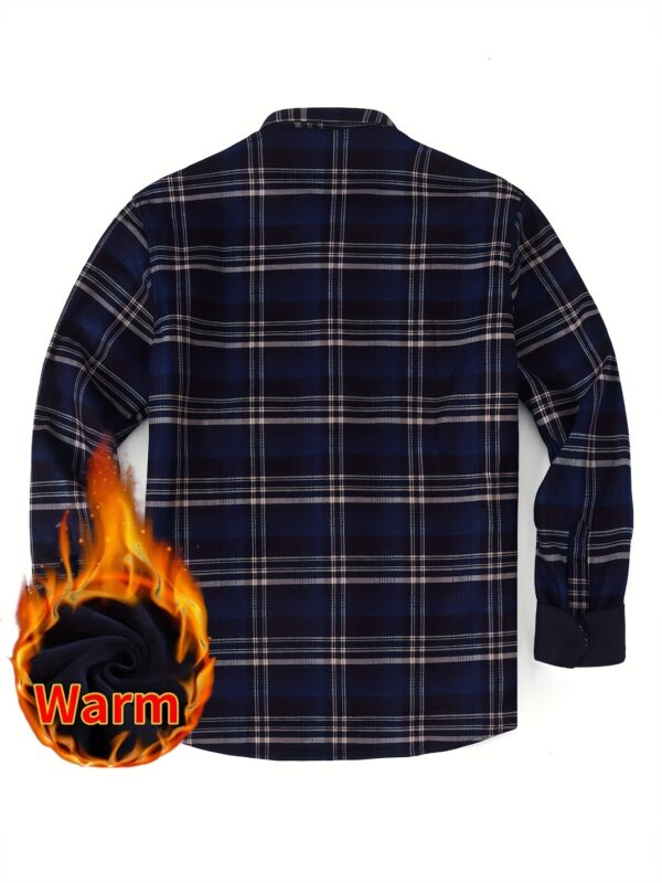 Men's Stylish Plaid Fleece-Lined Shirt - Warm, Thick Long Sleeve for Fall/Winter Business Casual - Image 9