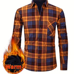 2025 New Arrival - Men'S Plaid Flannel Shirt with Fleece Lining, Casual Long-Sleeve Winter Shirt, Button-Up with Pockets, Perfect for Outdoor Activities and Holiday Gifts, Holiday Gift Shirt | Plaid Pattern Shirt | Polyester Lining, Winter Clothing, Thick