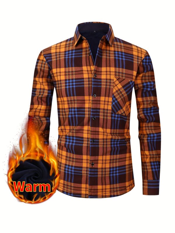 2025 New Arrival - Men'S Plaid Flannel Shirt with Fleece Lining, Casual Long-Sleeve Winter Shirt, Button-Up with Pockets, Perfect for Outdoor Activities and Holiday Gifts, Holiday Gift Shirt | Plaid Pattern Shirt | Polyester Lining, Winter Clothing, Thick