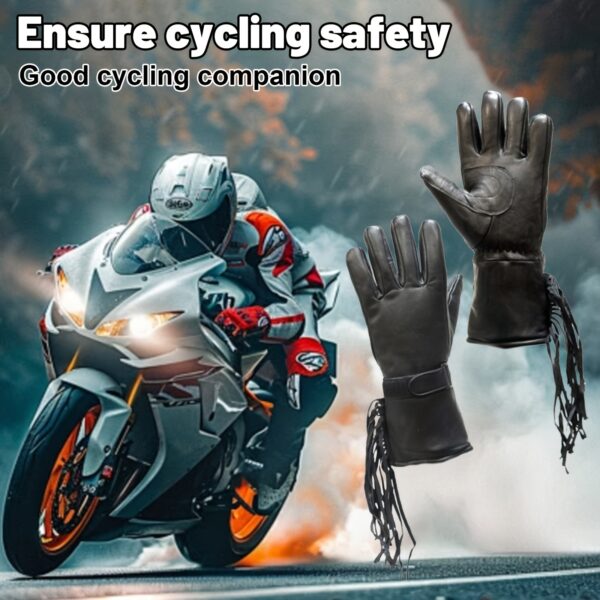 1 Pair Of Men'S Black Genuine Premium Cowhide Leather Motorcycle Full Finger Gloves All Leather Motorcycle Gauntlet Glove, Road Racing, Cycling, Climbing, Powersports Gloves - Image 6