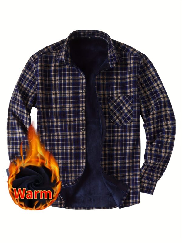 Men's Stylish Plaid Fleece-Lined Shirt - Warm, Thick Long Sleeve for Fall/Winter Business Casual - Image 8