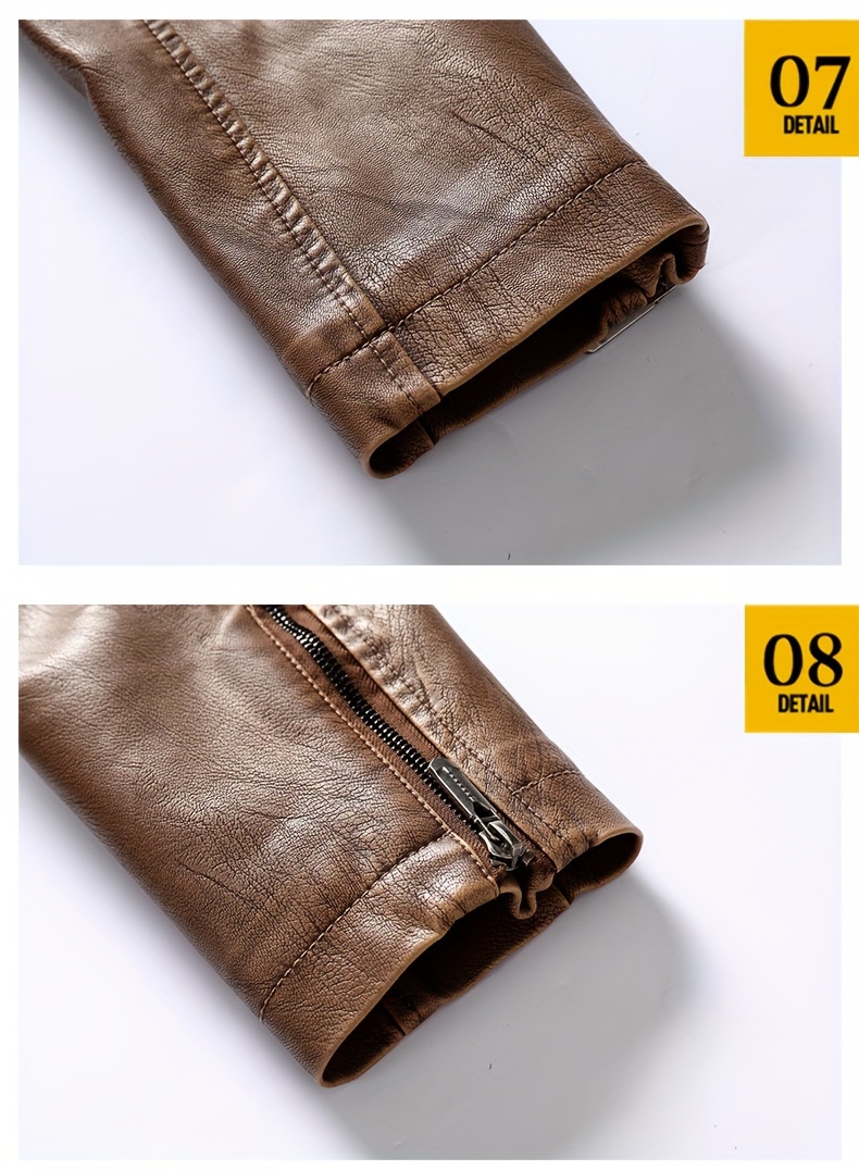 Men's Solid Color Retro PU Leather Jacket, Multi-pocket Street Stylish Classic Bomber Jacket
