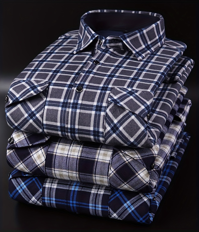 Men's Cozy Plaid Flannel Shirt - Thick, Warm Long Sleeve with Dual Pockets for Fall & Winter | Perfect Christmas Gift