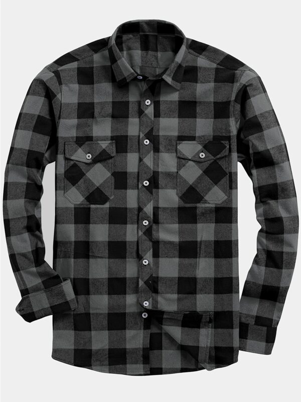 Blue and Black Check Pattern Men's Casual Sporty Plaid Flannel Shirt - Long Sleeve, Button-Up with Chest Pocket, Non-Stretch Fabric - Image 6