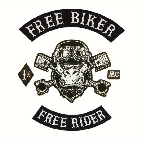 5pcs Black Embroidered Motorcycle Club Patches, Iron-On/Sew-On Appliques for DIY Jeans, Jackets & Backpacks - Image 2
