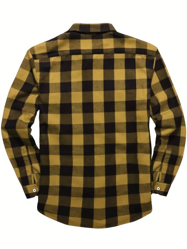 Blue and Black Check Pattern Men's Casual Sporty Plaid Flannel Shirt - Long Sleeve, Button-Up with Chest Pocket, Non-Stretch Fabric - Image 10