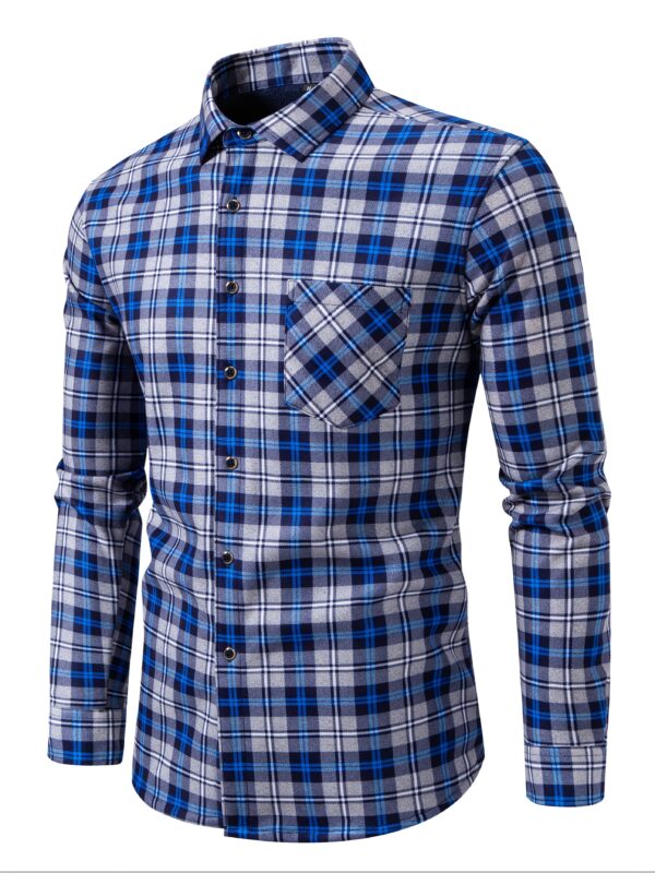 Long Sleeve Plaid Shirt - Velvet-Lined, Button-Up, Cozy - Men's Casual Fall/Winter Wear - Image 9