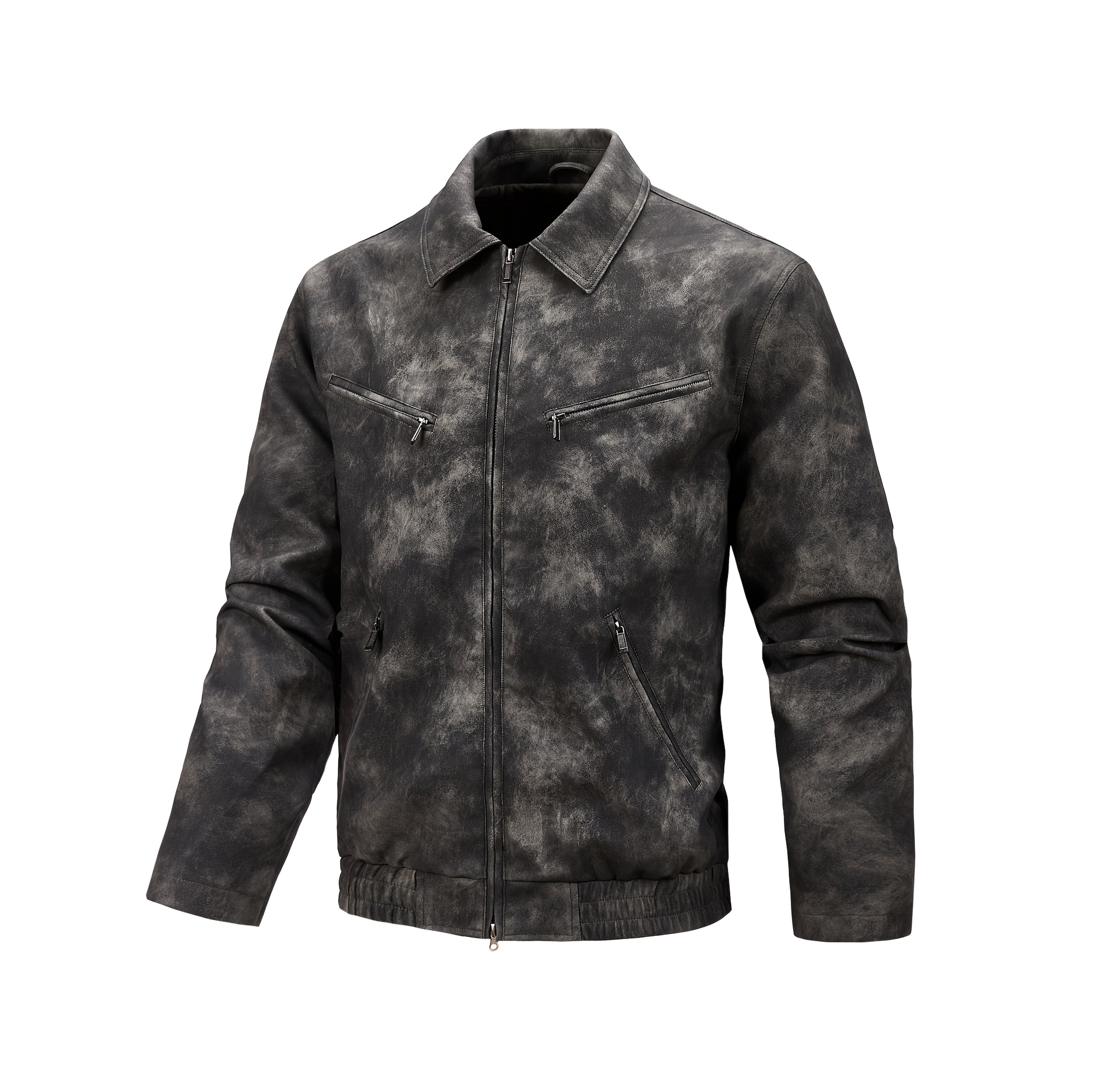 Men's Vintage-Inspired PU Leather Jacket - Black Distressed Design with Zippered Pockets, Casual Long Sleeve Outerwear for Spring and Fall