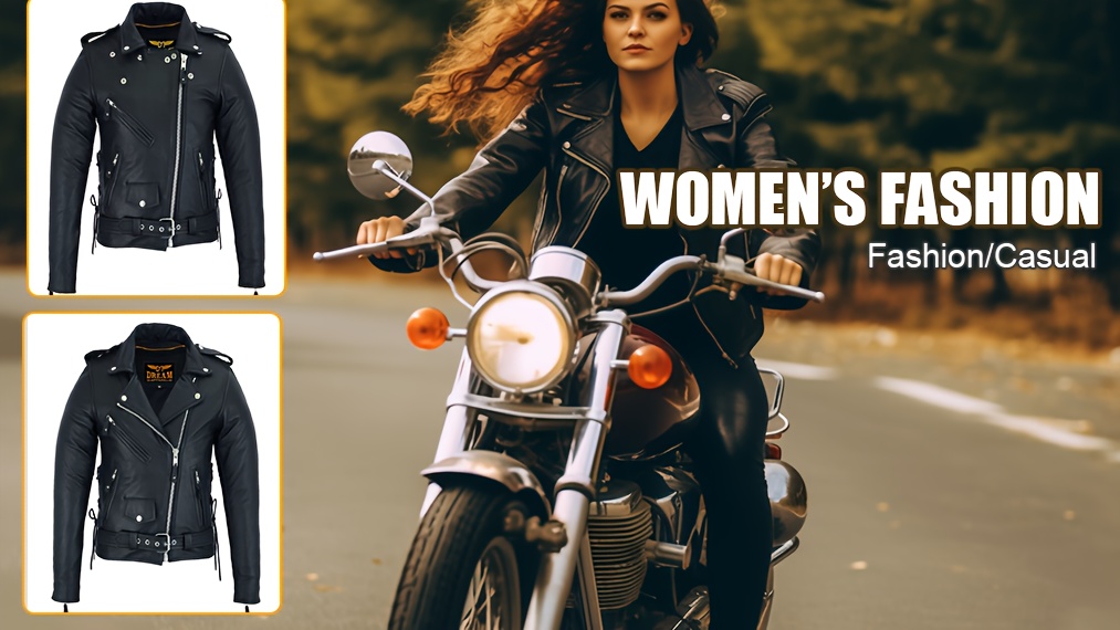 [Heavy-duty Jacket] Heavy-duty Women's Classic Motorcycle Jacket | Black Biker Jacket with Zip-Out Lining, Side Lace