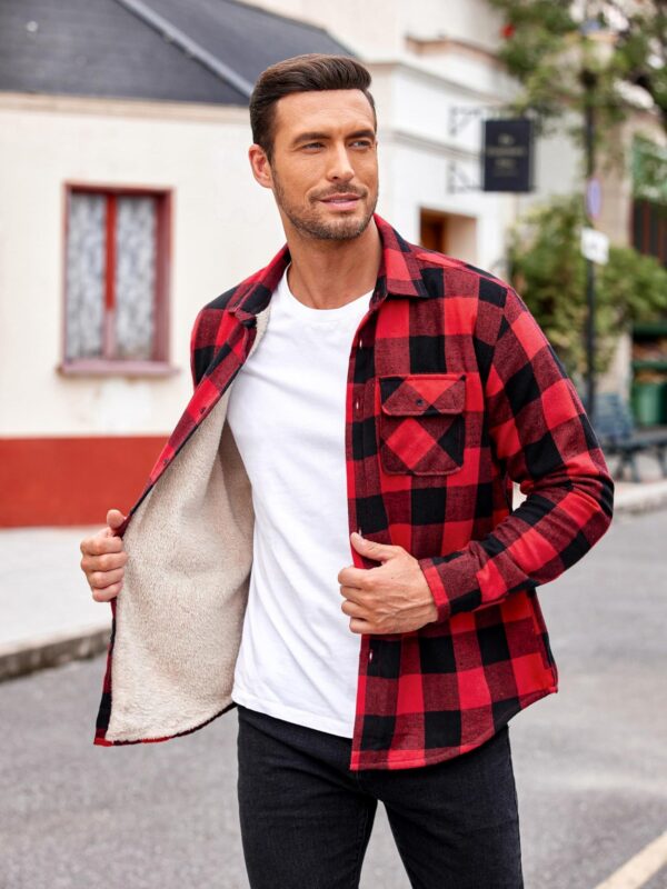 Men'S Sherpa Lined Flannel Shirt Jacket Fleece Plaid Button Up Long Sleeve Casual Shirt - Image 3