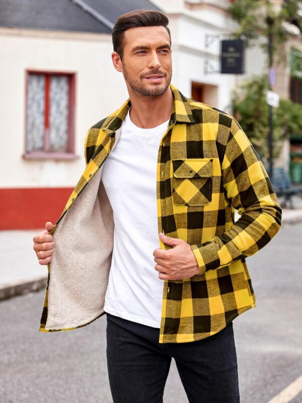 Men'S Sherpa Lined Flannel Shirt Jacket Fleece Plaid Button Up Long Sleeve Casual Shirt - Image 6