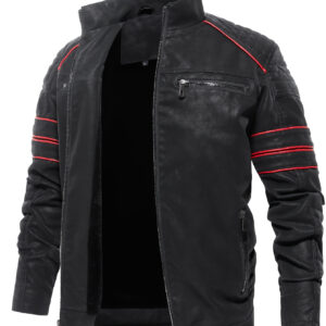 Men'S Zip Up Bomber Jacket Stand Collar Thick Warm Jacket, Outdoor Motorcycle Jacket For Autumn Winter
