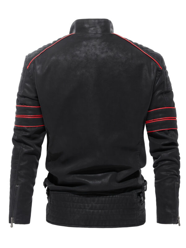Men'S Zip Up Bomber Jacket Stand Collar Thick Warm Jacket, Outdoor Motorcycle Jacket For Autumn Winter - Image 3