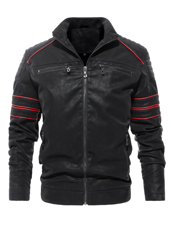Men'S Zip Up Bomber Jacket Stand Collar Thick Warm Jacket, Outdoor Motorcycle Jacket For Autumn Winter - Image 2