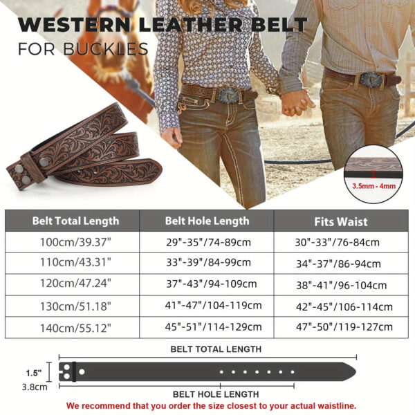 2-Pack Western Real Split Leather Belt Strap For Men & Women - Cowboy Cowgirl Belt Accessories - NO BUCKLE - For Everyday Wear & Special Occasions - Perfect Gift for Western Enthusiasts - Image 4