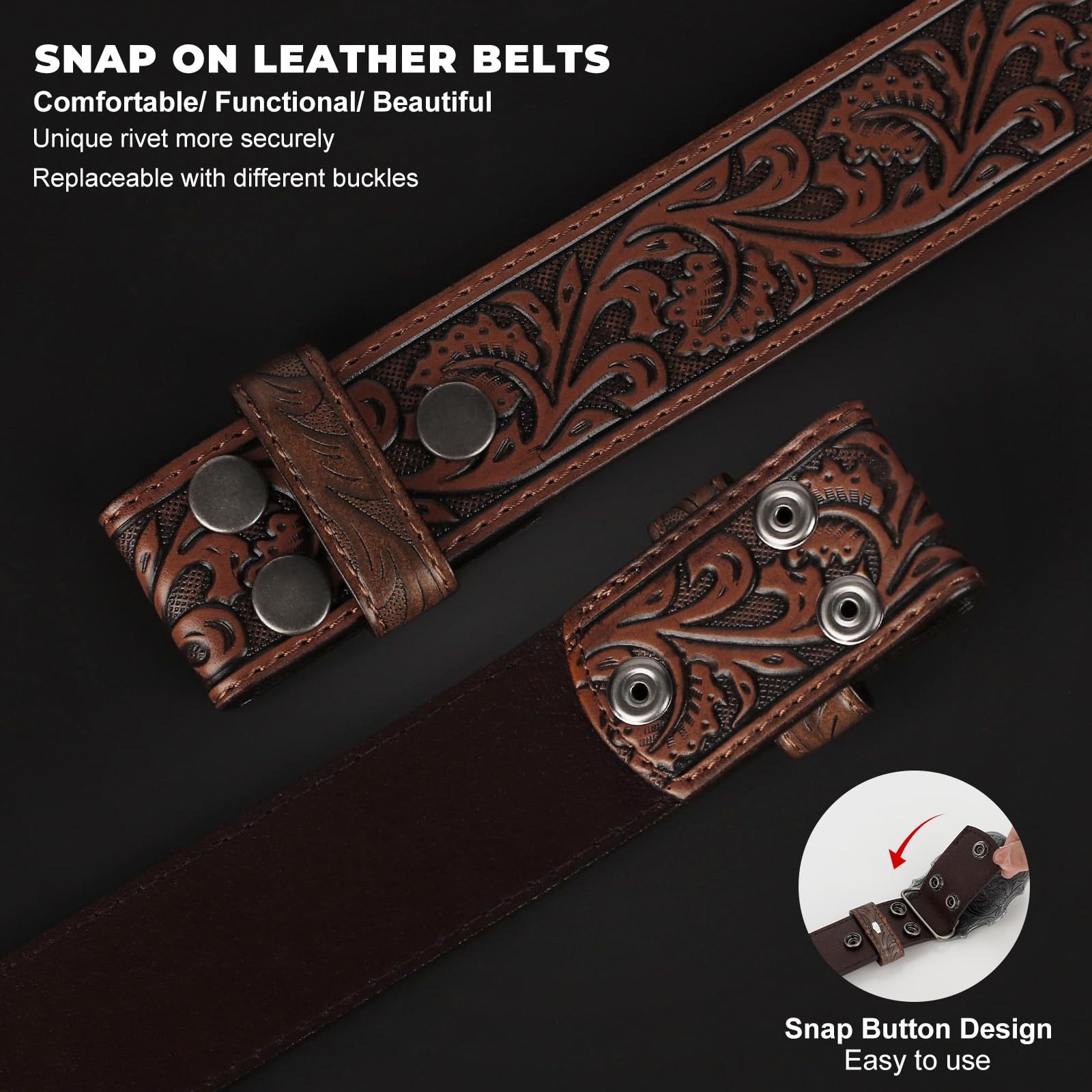 2-Pack Western Real Split Leather Belt Strap For Men & Women - Cowboy Cowgirl Belt Accessories - NO BUCKLE - For Everyday Wear & Special Occasions - Perfect Gift for Western Enthusiasts