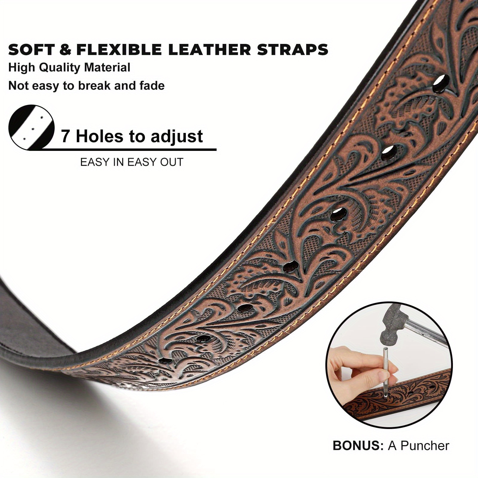 2-Pack Western Real Split Leather Belt Strap For Men & Women - Cowboy Cowgirl Belt Accessories - NO BUCKLE - For Everyday Wear & Special Occasions - Perfect Gift for Western Enthusiasts