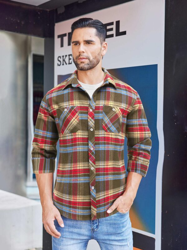 Men'S Flannel Plaid Shirts Long Sleeve Casual Button Shirt with Pockets, Plus Size - Image 5