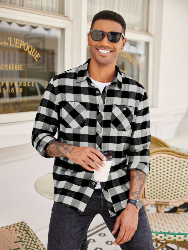 Men'S Flannel Plaid Shirts Long Sleeve Casual Button Shirt with Pockets, Plus Size - Image 2