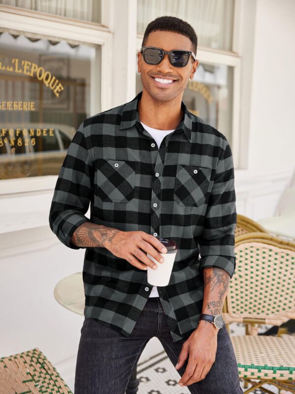 Men'S Flannel Plaid Shirts Long Sleeve Casual Button Shirt with Pockets, Plus Size - Image 9