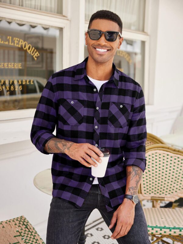 Men'S Flannel Plaid Shirts Long Sleeve Casual Button Shirt with Pockets, Plus Size - Image 4