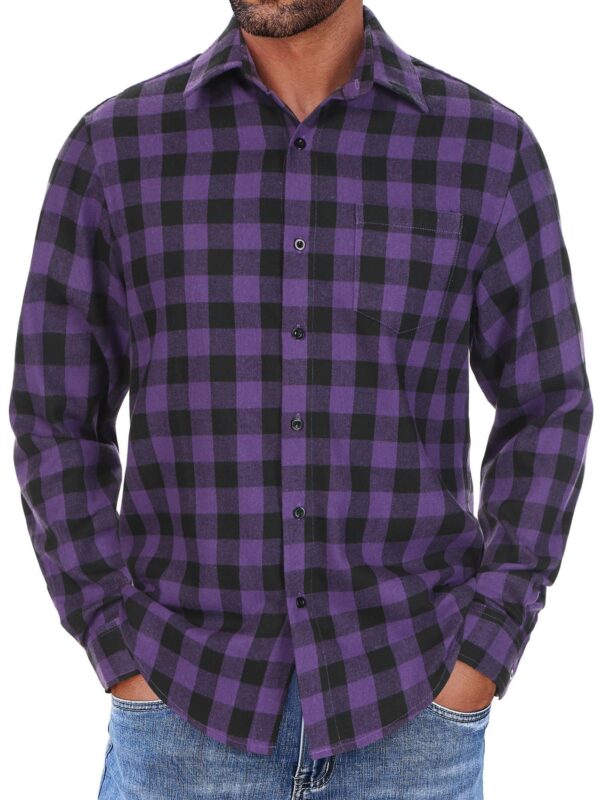 Mens Flannel Shirts Long Sleeve Button Shirt with Pocket Casual Shirts Work Shirts for Men - Image 6