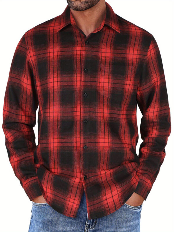 Mens Flannel Shirts Long Sleeve Button Shirt with Pocket Casual Shirts Work Shirts for Men - Image 3