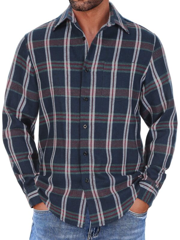 Mens Flannel Shirts Long Sleeve Button Shirt with Pocket Casual Shirts Work Shirts for Men - Image 5