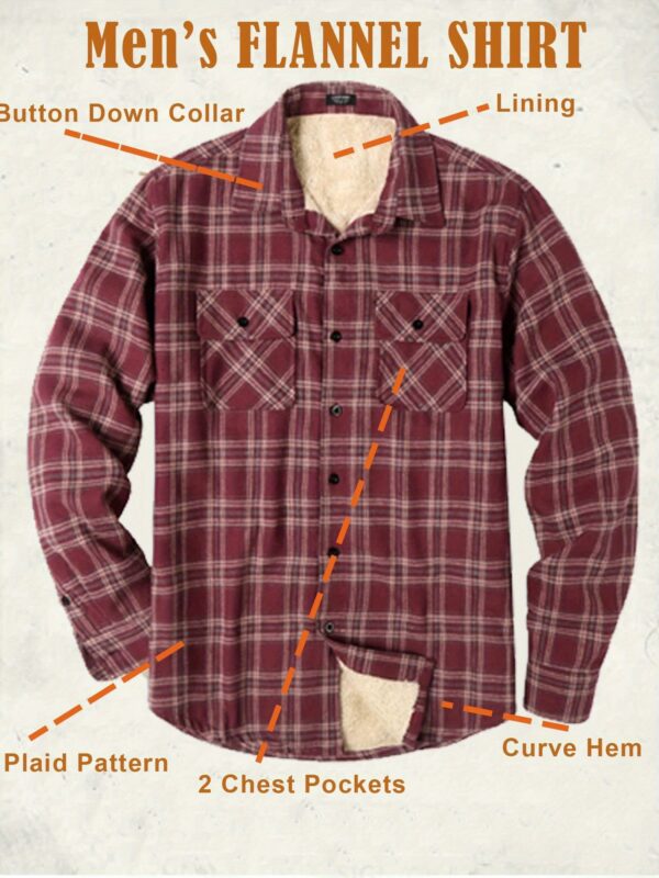 Men'S Sherpa Lined Flannel Shirt Jacket Fleece Plaid Button Up Long Sleeve Casual Shirt
