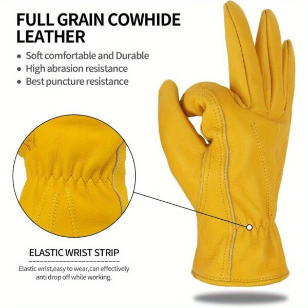Leather Work Gloves for Men and Women Reinforced Durable Gardening Gloves Cowhide Work Gloves Puncture and Cut Resistant - Image 3