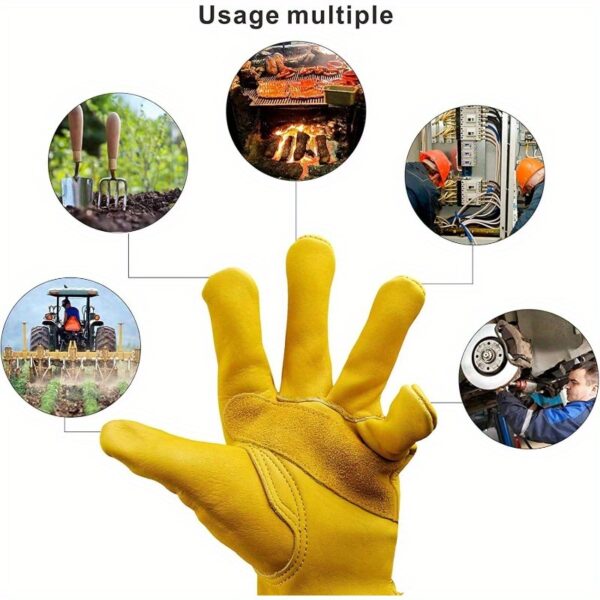 Leather Work Gloves for Men and Women Reinforced Durable Gardening Gloves Cowhide Work Gloves Puncture and Cut Resistant - Image 7