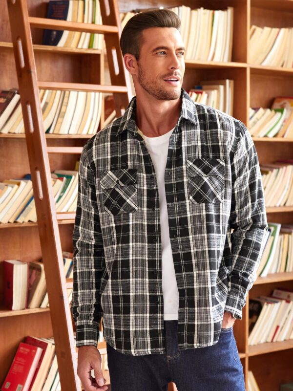 Men'S Sherpa Lined Flannel Shirt Jacket Fleece Plaid Button Up Long Sleeve Casual Shirt - Image 8