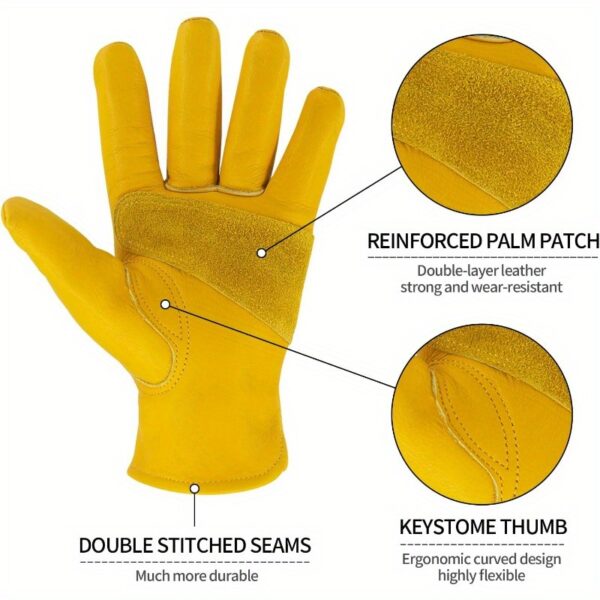 Leather Work Gloves for Men and Women Reinforced Durable Gardening Gloves Cowhide Work Gloves Puncture and Cut Resistant - Image 4