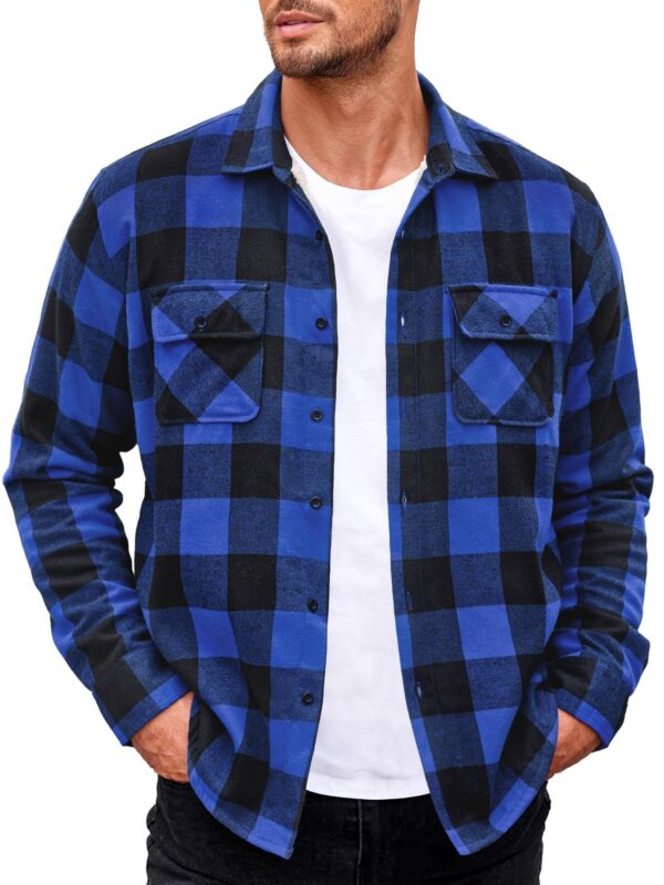 Men'S Sherpa Lined Flannel Shirt Jacket Fleece Plaid Button Up Long Sleeve Casual Shirt - Image 9