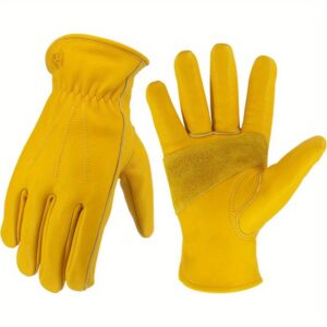 Leather Work Gloves for Men and Women Reinforced Durable Gardening Gloves Cowhide Work Gloves Puncture and Cut Resistant